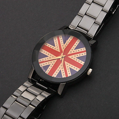 Великобритания пары флага стали аналоговые кварцевые наручные часы (черный)