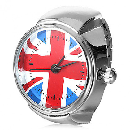 Великобритания Женские флага шаблон Сплав серебра кольцо Кварцевые часы