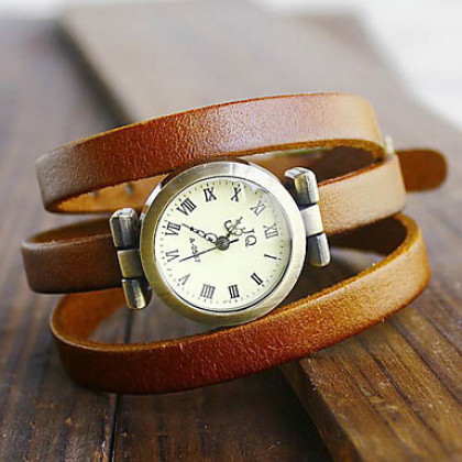 Vintage Длинные женские стиль ремень Кожаный ремешок Кварцевые аналоговые часы браслет (разных цветов)