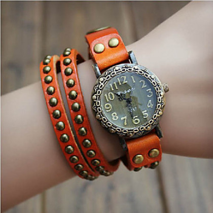 Vintage Punk Женский стиль Кожаный ремешок Кварцевые аналоговые часы браслет (разных цветов)