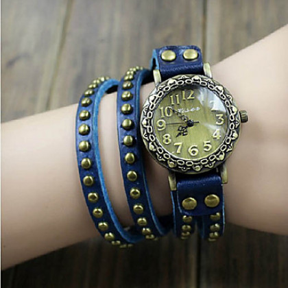 Vintage Punk Женский стиль Кожаный ремешок Кварцевые аналоговые часы браслет (разных цветов)