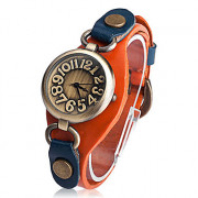 Vintage женщин типа круглый кожаный Кварцевые аналоговые наручные часы