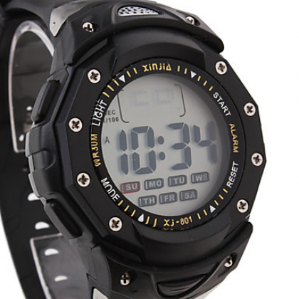 водонепроницаемая цифровая многофункциональная эль свет автоматические часы с календарем и хронографом и сигнализации - черный