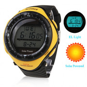 Водонепроницаемые часы на солнечной батарее с будильником, хронографом и подсветкой (желтые)