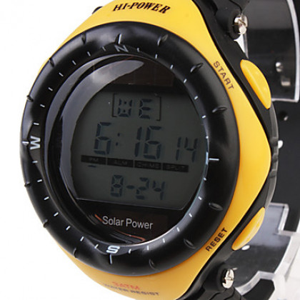Водонепроницаемые часы на солнечной батарее с будильником, хронографом и подсветкой (желтые)