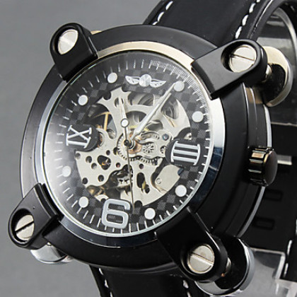 вскользь стиле силиконовый аналоговые механические наручные часы (черный)