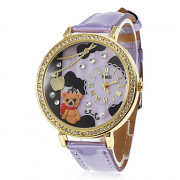 Женщин и девочек Медведь Pattern PU Аналоговые кварцевые наручные часы (фиолетовый)