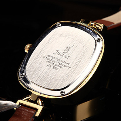 Женщин Юлий Простой Круглый циферблат Кожаный ремешок Кварцевые аналоговые наручные часы