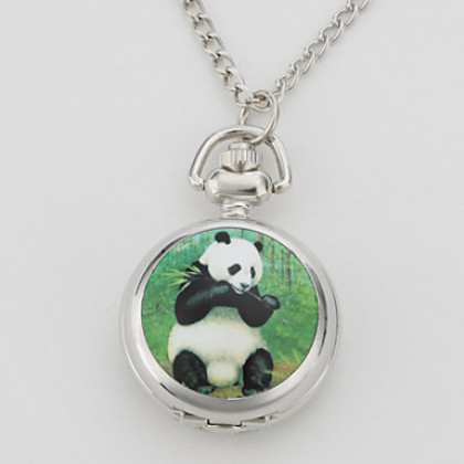 женщин панда сплава аналоговые кварцевые часы ожерелье (серебро)