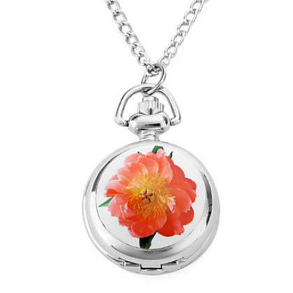 женщин poney цветок сплава аналоговые кварцевые часы ожерелье (серебро)