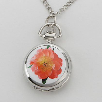 женщин poney цветок сплава аналоговые кварцевые часы ожерелье (серебро)