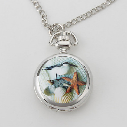 женщин птиц и морских сплава аналоговые кварцевые часы ожерелье (серебро)