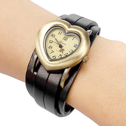 Женщин сердце-образный кожаный чехол группа кварцевые аналоговые часы браслет (разные цвета)