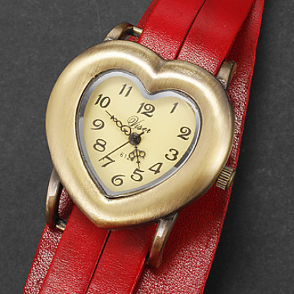 Женщин сердце-образный кожаный чехол группа кварцевые аналоговые часы браслет (разные цвета)
