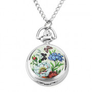 женщин сплава аналоговые кварцевые бабочка и цветок ожерелье часы (серебро)