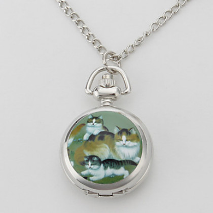 женщин сплава аналоговые кварцевые часы ожерелье с кошками (серебро)