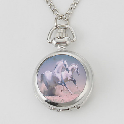 женщин сплава аналоговые кварцевые часы ожерелье с лошадью (серебро)