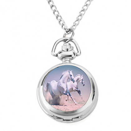 женщин сплава аналоговые кварцевые часы ожерелье с лошадью (серебро)