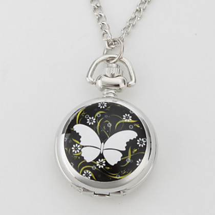 женщин сплава аналоговых кварцевых часов колье с бабочкой (серебро)