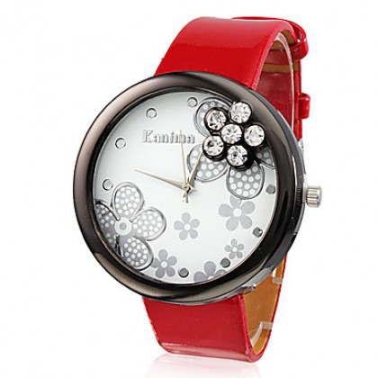Женщин цветка Дизайн Модный Стиль Кожа PU Аналоговые кварцевые наручные часы (красный)