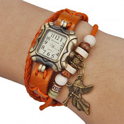 женская ангел кулон квадратный корпус кожаный ремешок кварцевые аналоговые часы браслет (разные цвета)