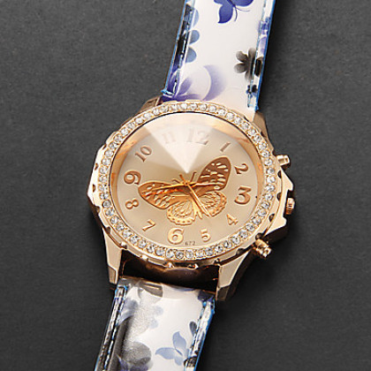 Женская Бабочка Наберите синей полосой аналогового кварцевые наручные часы