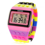 женская блока кирпичный стиль ЖК-цифровой цветные пластиковые наручные часы