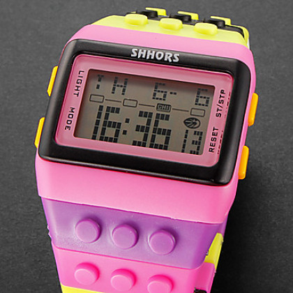 женская блока кирпичный стиль ЖК-цифровой цветные пластиковые наручные часы