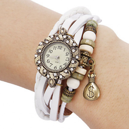 женская деньги кулон кожаный ремешок кварцевые аналоговые часы браслет (разные цвета)