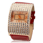 Женская Diamante Rectangle набора PU Группа Кварцевые аналоговые наручные часы