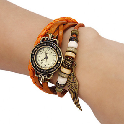 женская крыло кулон PU Группа Кварцевые аналоговые часы браслет (разные цвета)
