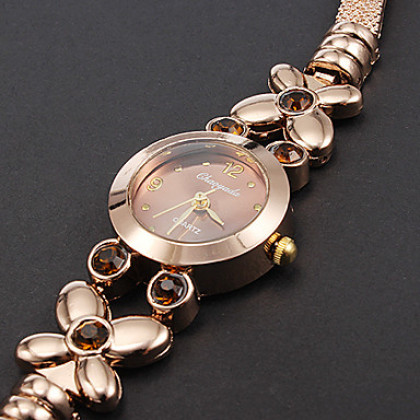 Женская Маленький круглый циферблат Diamante цветок сплава группы Кварцевые аналоговые наручные часы