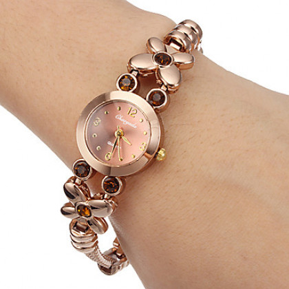Женская Маленький круглый циферблат Diamante цветок сплава группы Кварцевые аналоговые наручные часы