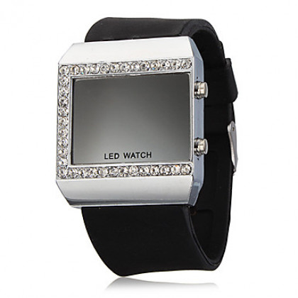 Женская Многофункциональный Diamante площади набора силиконовой лентой светодиодный цифровой наручные часы (разных цветов)
