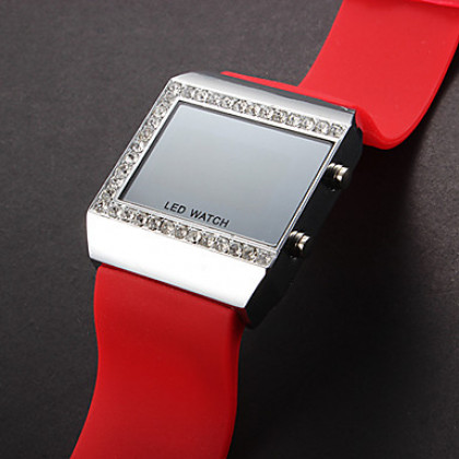 Женская Многофункциональный Diamante площади набора силиконовой лентой светодиодный цифровой наручные часы (разных цветов)