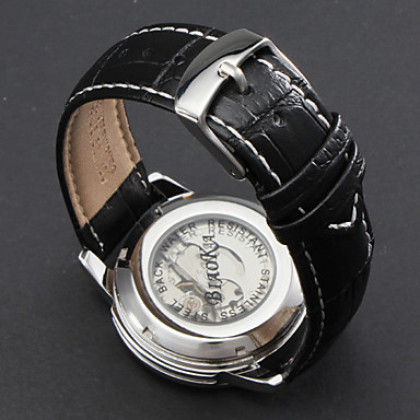 Женская мода Стиль PU аналоговые механические наручные часы (черный)