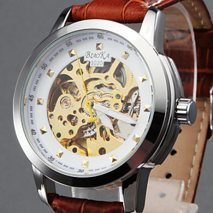 Женская мода Стиль PU аналоговые механические наручные часы (коричневый)
