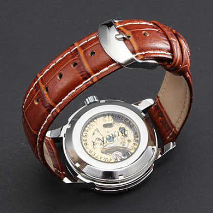 Женская мода Стиль PU аналоговые механические наручные часы (коричневый)