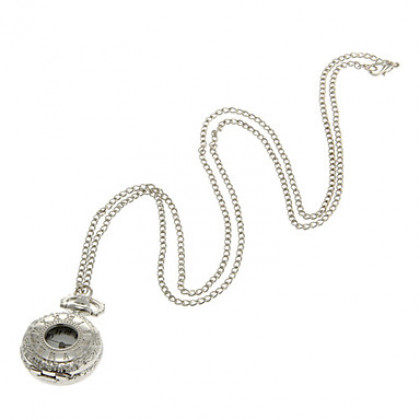 Женская полые крышки Сплав серебра кварцевые аналоговые Ожерелье Watch
