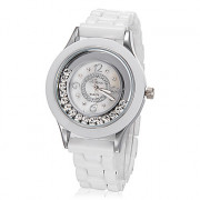 Женская Роллинг Diamante Круглый циферблат имитация керамической Группа Кварцевые аналоговые наручные часы (Малый)