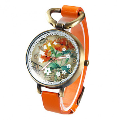 женская цветочный узор старинные случай PU Группа Кварцевые аналоговые наручные часы (разные цвета)