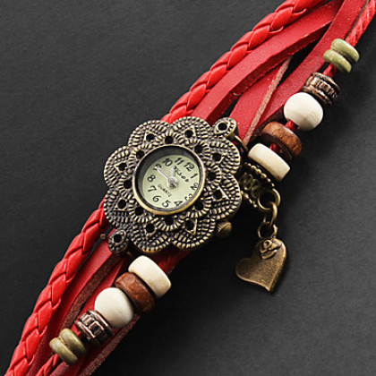 женская цветок случай сердце кулон кожаный ремешок кварцевые аналоговые часы браслет (разные цвета)