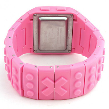 женская ЖК цифровой стиль блок кирпич полосе, наручные часы (розовый)