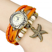 женская звезда рыбы кулон кожаный ремешок кварцевые аналоговые часы браслет (разные цвета)