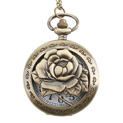 Женские аналоговые кварцевые карманные часы из сплава с узором розы (&quot;под бронзу&quot;)