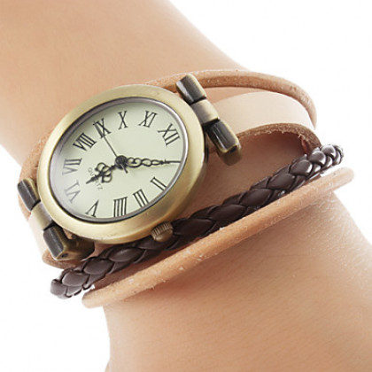 Женские аналоговые кварцевые наручные часы-браслет из кожзама (хаки)