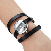 Женские аналоговые кварцевые наручные часы-браслет с ремешком из кожзама (черные)