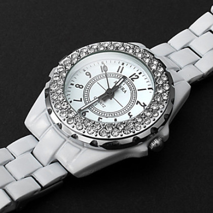 Женские аналоговые кварцевые наручные часы из сплава с кристаллами (белый браслет)