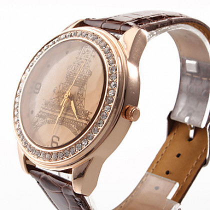 Женские аналоговые кварцевые наручные часы с изображением Эйфелевой башни и ремешком из кожзама (разные цвета)