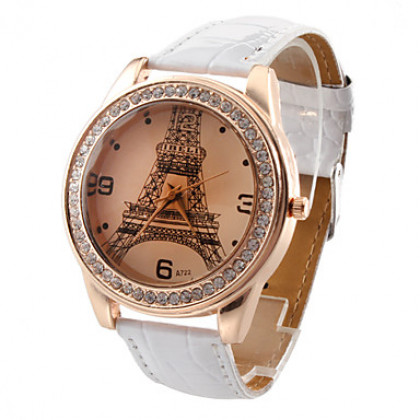 Женские аналоговые кварцевые наручные часы с изображением Эйфелевой башни и ремешком из кожзама (разные цвета)